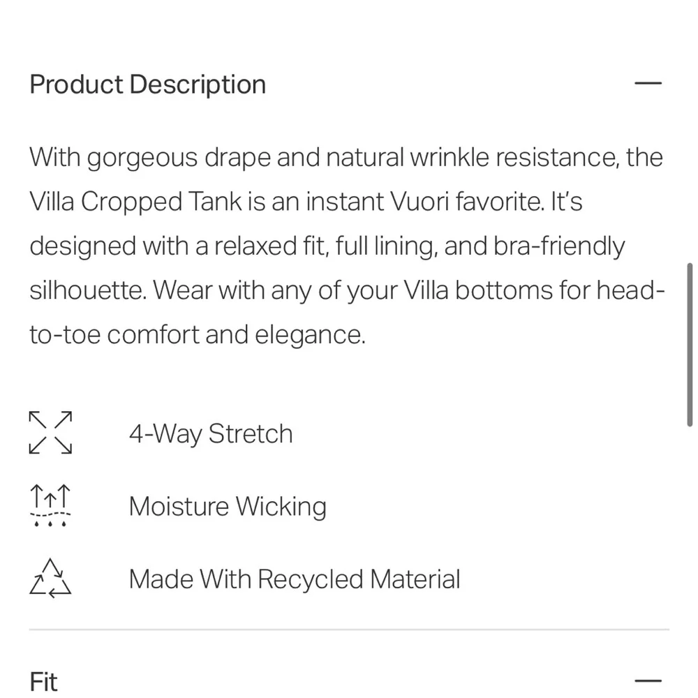 Vuori Villa Cropped V-Neck Sleeveless Tank Top S NWT - Picture 3 of 10